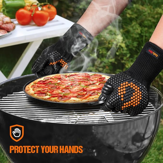 Onlyfire BBQ Gloves 1472°F Heat Resistant Grill Gloves Fireproof Oven Gloves for Cooking, Grilling, Barbecue, Smoker, Baking, Frying, Black