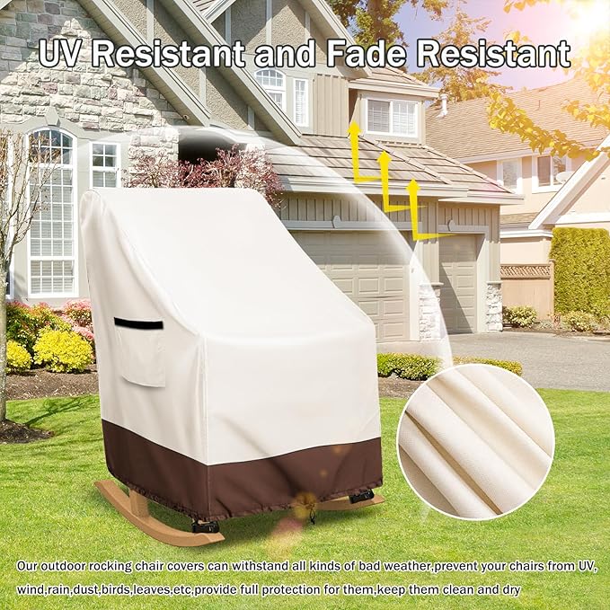 Rocking Chair Cover 4 Pack 600D Heavy Duty Waterproof - Patio Furniture Covers for Outdoor Rocking Chairs - All Weather Protection 27x34x45 Inches Beige