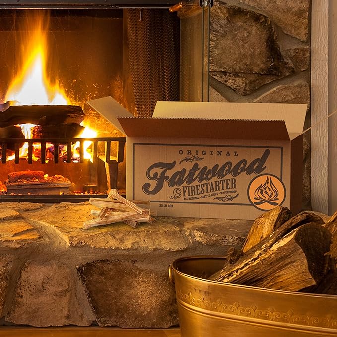 Fatwood Fire Starter Sticks 25lb Box - Indoor or Outdoor All Natural Pine Fire Starters for Campfires, Fireplace, Firepit, Wood Stove, or BBQ Grill - Kindling Wood Firewood Lighter by Pure Garden