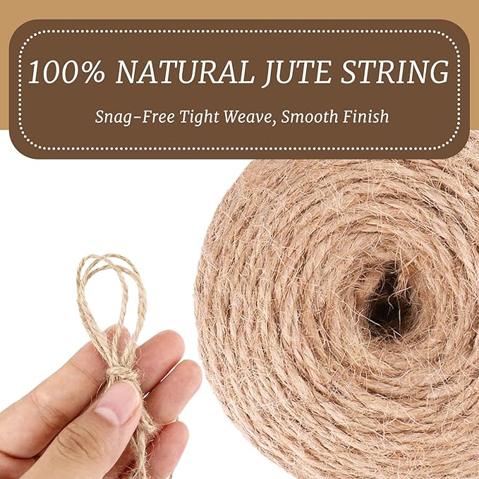 ZUFECY 656FT Natural Jute Twine String - 2mm Heavy Duty Brown Rope for Climbing Plants Support, Camping Gear, Gardening Crafts, Secure Gift Wrapping