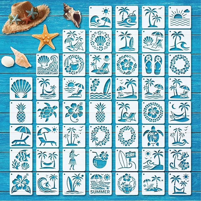 Hawaii Stencils 4in 50pcs Paint Template Reusable Plastic Templates DIY Crafts Stencil Painting Decoration for Fabrics Window Wall Home Wood(4inch 50 Pack)