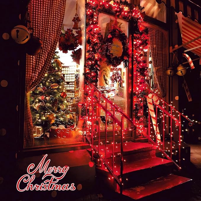 JMEXSUSS 2 Pack Red String Lights Battery Operated Rope Lights Outdoor, Total 200LED 8 Mode Christmas Light with Remote/Timer, Red Outdoor Light for Garden Tree Yard Valentines Day Decorations