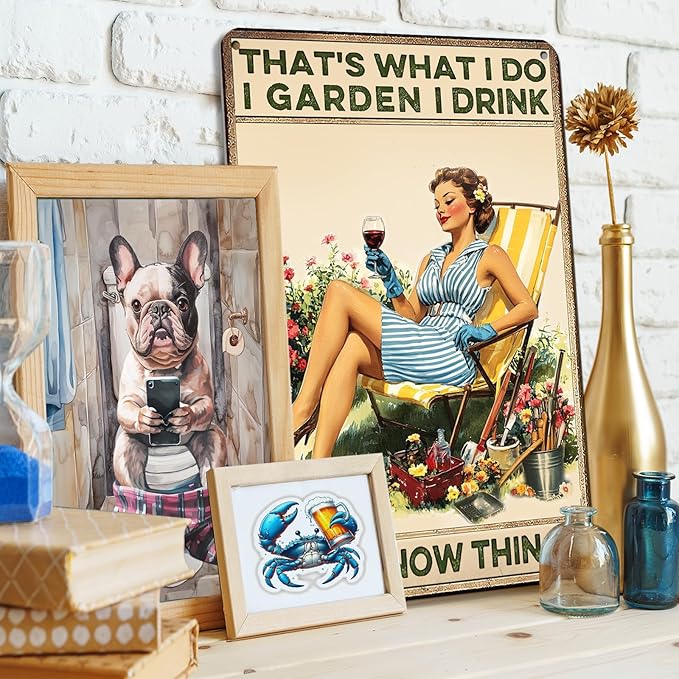Funny Garden Aluminum Sign - 'Into The Garden I Go To Lose My Mind And Find My Soul' - Rustic Wall Art Decor for Home, Patio, Bar or Cafe 8x12 Inch