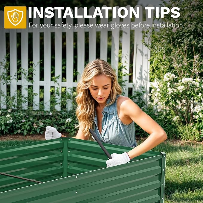 DWVO 2pcs 6 x 3 x 1 FT Raised Garden Bed Kit, Outdoor Galvanized Flower Bed with Gloves, Large Metal Planter Box for Vegetables, Flowers, Herbs, Fruits, Green