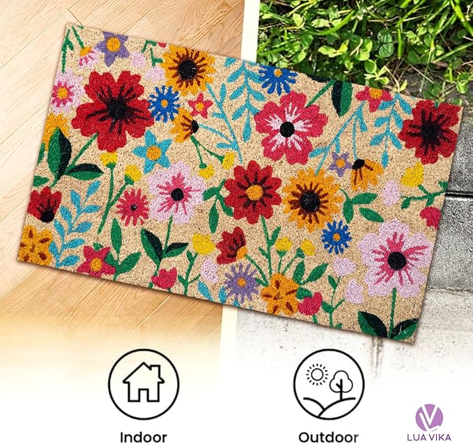 Coir Door mats Outdoor - Botanic - Welcome mats for Front Door - Coir Doormat Outdoor Entrance - 16''x27.5''