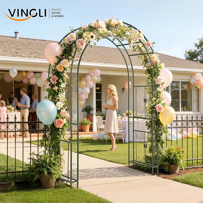 VINGLI Garden Arbor, Arch Archway for Wedding Ceremony Party, Steel Garden Trellis for Plant Climbing, Christmas Garden Decorations Pergola for Garden, Backyard, Lawn (75.5x22.8x94.5) (Olive Green)