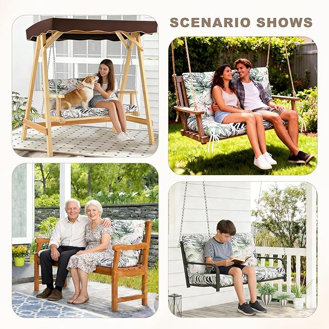 Porch Swing Cushion with Backrest,Waterproof Bench Cushion for Outdoor Furniture,2-3 Seater Replacement Thickened Swing Cushion with Ties,Patio,Outdoor,Backyard and Garden (Zebra Floral,40x40")