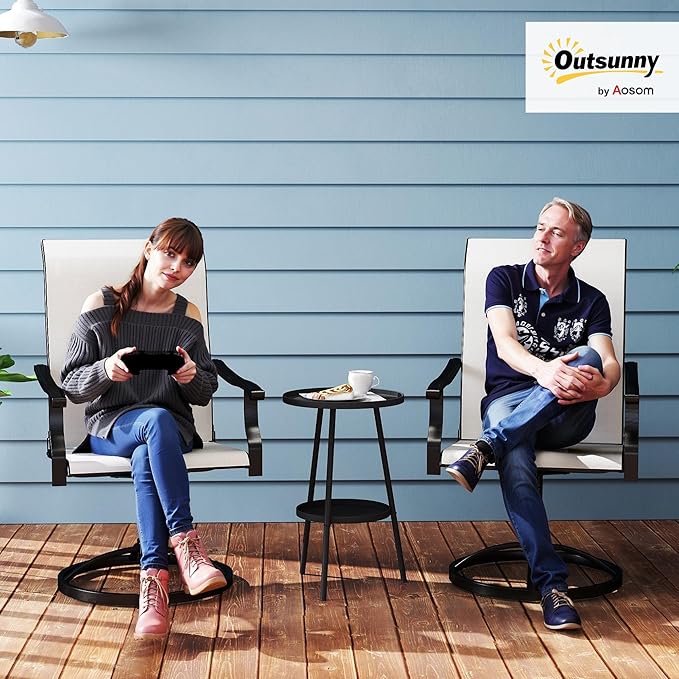 Outsunny Outdoor Patio Swivel Chairs Set of 2, High Back Patio Dining Chairs with All-Weather Mesh Fabric and Metal Frame for Backyard, Lawn, Porch or Garden, Cream