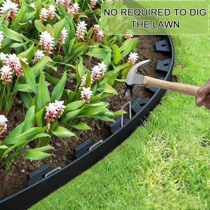 Garden Edging, 98FT Plastic Landscape Edging with 150 Pcs Metal Spikes, 3 Inch Tall Flexible Tool-Free Lawn Edging for Flower Bed, Yard, Paving, Pathway