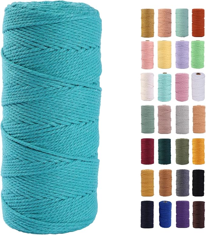 Turquoise Macrame Cord 2mm x 220Yards,Colored Cotton Rope Colorful Cotton Cord Soft Craft Cord Twine for Wall Hanging Plant Hangers Crafts Decorative Projects