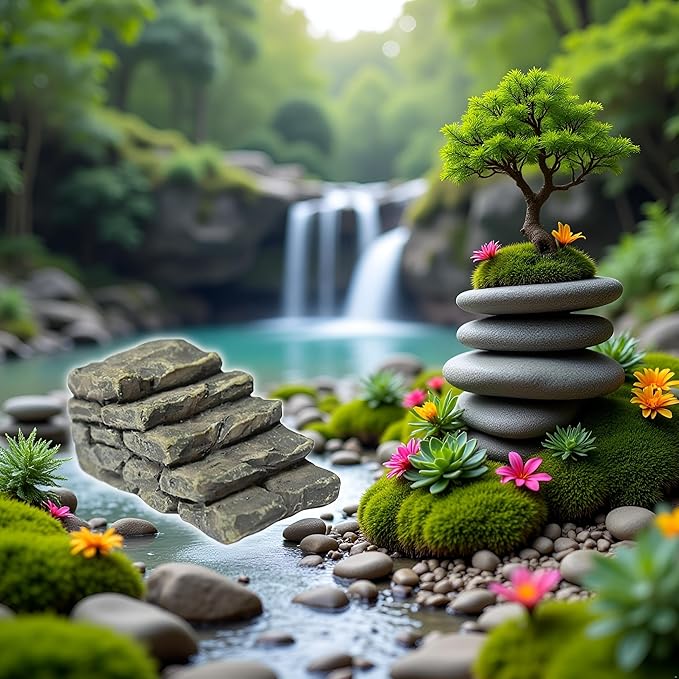 1Pc Gray Outdoor Miniature Resin Bridge Stair Stone Straight Bridge Stairs Stone Steps Garden Fairy Ornament Flower Pot Plant Micro Landscaping Decor Bonsai Craft Straight Stairs Statues Décor