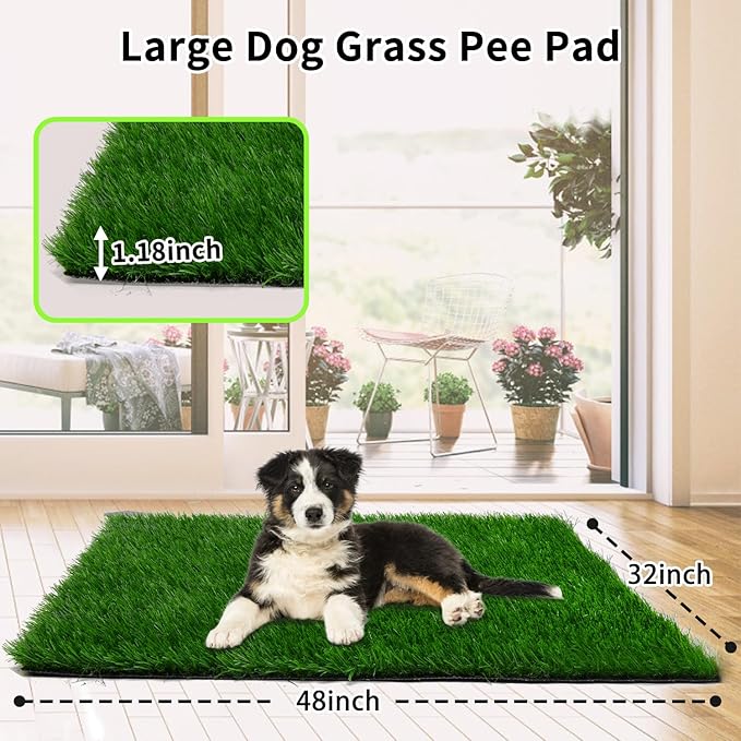 Grass Pad for Dogs 32 x 48 inches, Strong Absorbency Soft Artificial Grass for Pets Potty Training, Easy to Clean Fake Grass for Dog Indoor Outdoor Use (1 Pack)