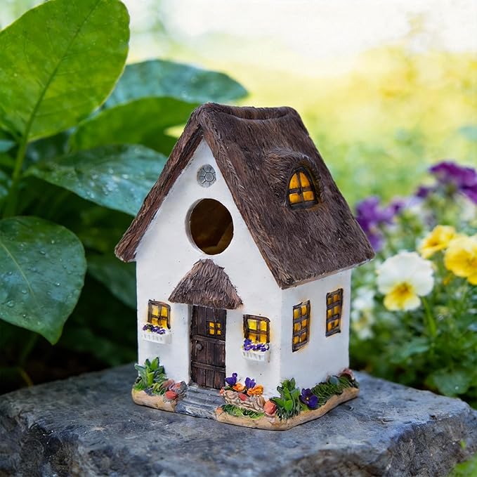 Attivolife Outdoor Birdhouses, Wood Waterproof Hanging Chain Nesting Boxes, Outside Bird House Garden Patio Yard Decor for Bluebird Finches Cardinals Resin, Creative Gifts for Bird Lover Family Friend