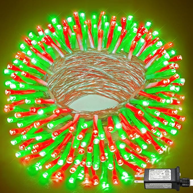 66FT 200 LED Christmas Lights Outdoor, Plug in Christmas String Lights Indoor, Waterproof & 8 Modes & Timer Function, Connectable Twinkle Fairy Lights for Home Patio Tree Decor, Red and Green