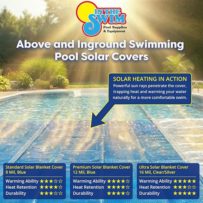 In The Swim 24' Ultra Silver Round Solar Pool Cover 16 Mil for Solar Heating Above Ground Pools and Inground Pools