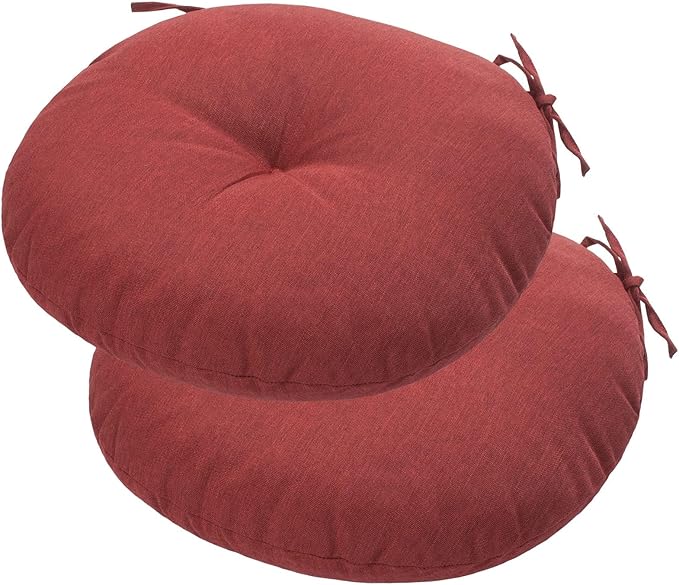 FUNHOME Bistro Chair Cushions 15 inch,Set of 2,Tufted Round Chair Cushions with Ties,15"x15"x4",Water Resistant Round Seat Cushion for Barstool Chairs,Patio Garden Kitchen Outdoor Furniture(Dark Red)