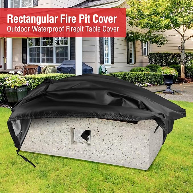 Fire Pit Cover Rectangular 42 Inch,Propane Gas Fire Pit Table Cover,Outdoor Waterproof Firepit Table Cover - 42 x 17 x 13 Inch