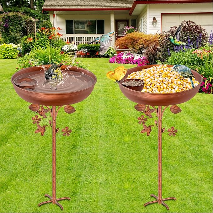 Metal Bird Bath for Outdoors Garden Birdbath Bowl, 39.6" Height Bird Feeders for Outside with 5 Prongs Base Stake, Standing Birdfeeders for Yard Lawn Decor (Vintage Copper)