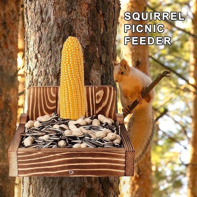 Durable Squirrel Feeder Outside, Squirrel Feeders for Outdoors, Chipmunk Feeder for Patio, Lawn, Garden, Squirrel Food for Backyard Squirrels Holds Corn Cobs, Peanut (Light Brown, Medium)