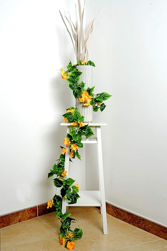 AirSun Artificial Morning Glory Flower Vines, 2pcs 15Feet Hanging Plants Silk Garland Fake Green Plant Home Garden Wall Fence Indoor Outdoor Wedding Birthday Decor