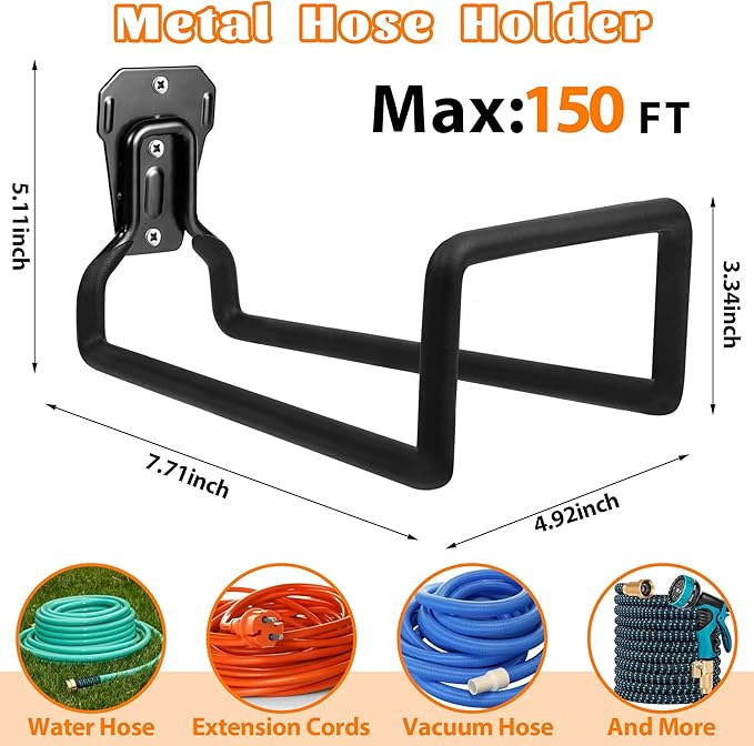 2pcs Garden Hose Holder Wall Mount - Metal Garden Hose Reel Sturdy Water Hose Holders for Outside Yard, Heavy Duty Hose Hanger for Water Hose Storage (2pcs Black)