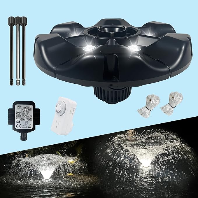 Pond Fountain Aerator,10000 GPH, 8 White LED Lights, Constant and Gradient Dual Modes,time Controller.35’ Power Cord, Classic Crown Spray Pattern 4’x10’for Pond, Lake, Swimming Pool& Water Garden
