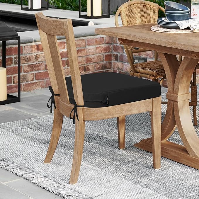 idee-home Outdoor Chair Cushions Set of 4, Thick 17" x 17" x 2" Outdoor Seat Cushions Patio Furniture Waterproof with Ties, Dining Pads