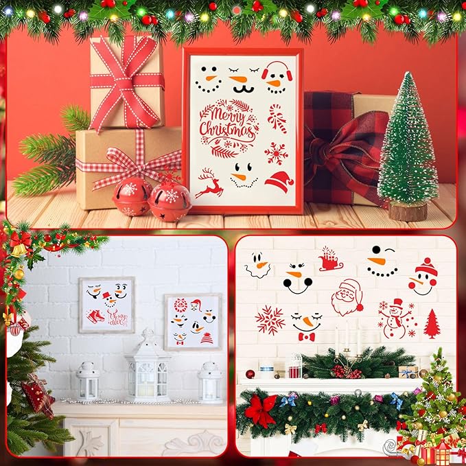 Augshy Christmas Snowman Face Stencils, 56 Pack Reusable Plastic Drawing Template for Scrapbooking Drawing Wall Floor Decor DIY Rock Painting Art Projects (3 Inch)