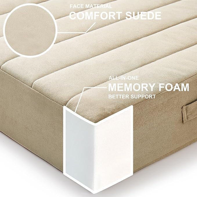 2 Pcs High Density Foam Floor Pillow - Upgraded Large Pillows Seating for Adults - Outdoor Floor Cushion with Soft Tufted Cover - Yoga Pillows for Sitting On Floor - 22 Inch Khaki