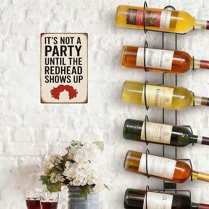 Football Party Decorations Funny Football Gift Vintage Redhead Metal Sign –“IT’S NOT A PARTY UNTIL THE REDHEAD SHOWS UP” Retro Wall Decor for Home Bar, Game Room, or Party Space – Humorous Gift for Redheads, Friends, and Fun Lovers (Redhead)