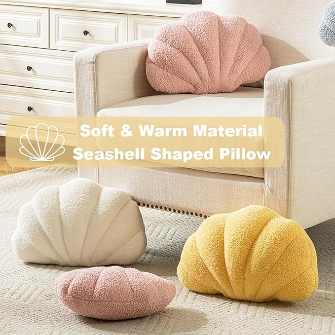Seashell Throw Pillows Shell Shaped Pillow Lavender Sea Shell Pillows for Bed Seashell Decorative Pillow Soft Plush Pillow Sea Couch Decoration(13 X 10 inch)