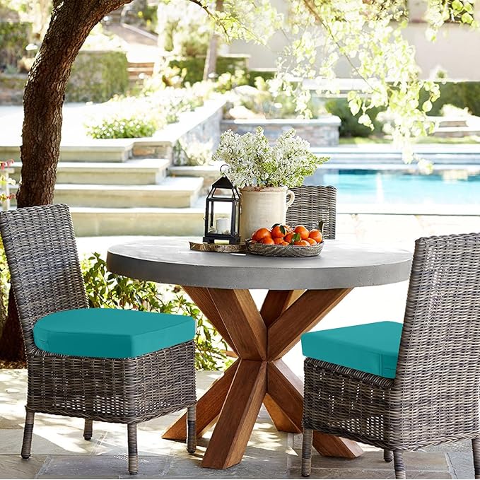idee-home Outdoor Chair Cushions Set of 2, Thick 19" x 19" x 2" Outdoor Seat Cushions Patio Furniture Waterproof with Ties, Dining Pads