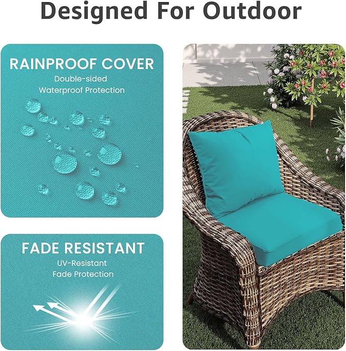 Outdoor Chair Cushions 17 x 16 x 2 Inch, Waterproof & Fade Resistant Patio Seat Cushion for Furniture with Handle and Ties, Thick Seating Pads for Outside Sofa Couch Set of 2, Teal