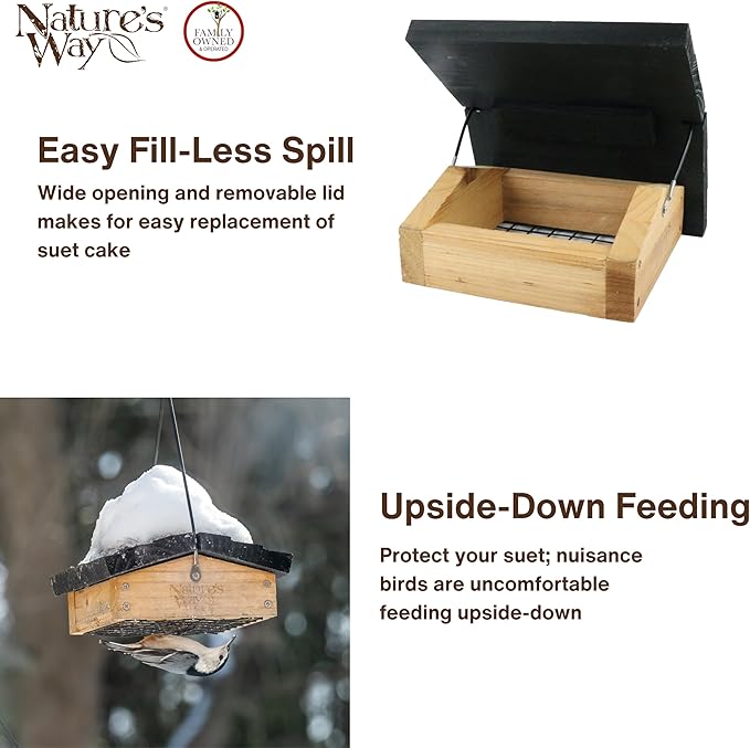 Nature's Way Bird Products CWF2 Cedar Suet Upside-Down Bird Feeder, Black