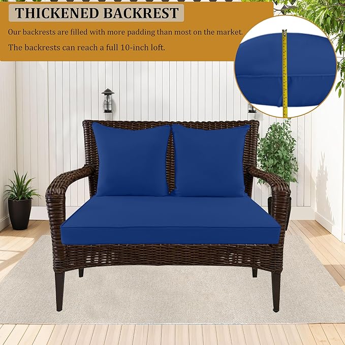 Outdoor Loveseat Cushion Set for Patio Couch/Sofa, 46 x 26 Inch Waterproof & Fade Resistant Patio Furniture Chiar Cushions with Removable Cover (Blue, 46''Lx26''Wx4''H-Loveseat Cushion Set)