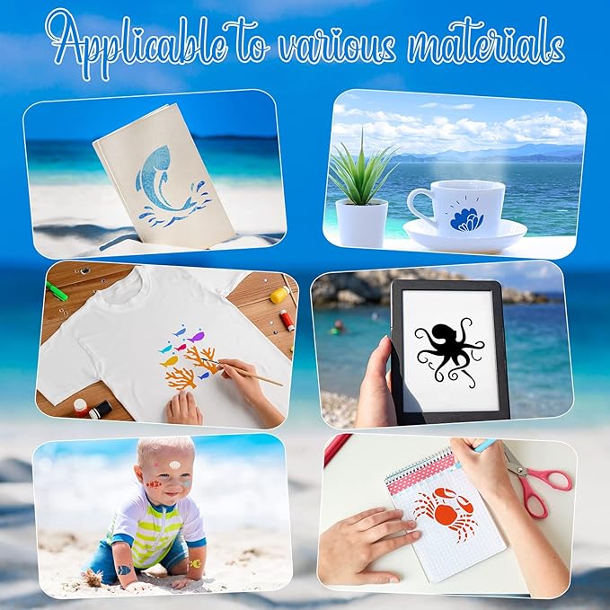 Fainne 100 Pcs 2 Inch Stencils Small Stencils for Painting on Wood Reusable Painting Templates Crafts for DIY Scrapbook, Wood, Wall, Fabric, Rock, Chalkboard, Sign(Marine Life)