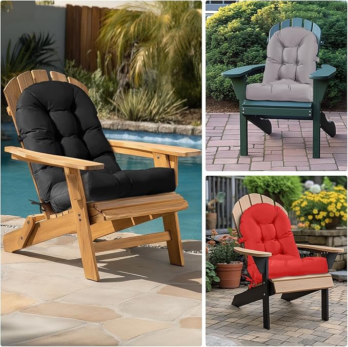 Adirondack Chair Cushion Waterproof Rocking Chair Cushion, Tufted High Back Patio Chair Cushions with Anti-Slip Ties for Rocking Chairs,Adirondack Chair,Patio Furniture (Black)