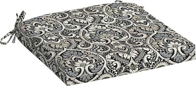 Arden Indoor/Outdoor Seat Or Rocking Chair Cushion, 19 x 18, Water Repellent, Rain Proof, Fade Resistant Cushion for Rocking Or Dining Chairs Black Aurora Damask
