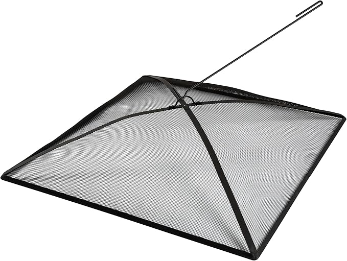 WeCooper 32Inch Heavy Duty Fire Pit Spark Screen Cover, Steel Mesh Square Firepit Screen, Fire Pit Ember Guard with FirePit Poker