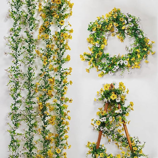 4 Pcs Faux Flowers Garland Plant, Artificial Vines Hanging Flowers Leaves Greenery Garland for Wedding Backdrop Arch Wall Decor, 6 Feet/pcs UV Resistant Indoor Outdoor