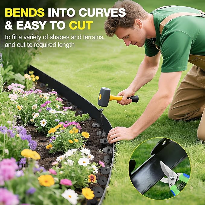 MIXC 66ft, 1.5in Tall Landscape Edging Kit with 100 Spikes, Not Digging Flexible Plastic Edge Border for Landscaping, Lawn, Garden, Flower Beds, Yard, Paver, Playground, Fence, Pathway,2pack,33ft Each