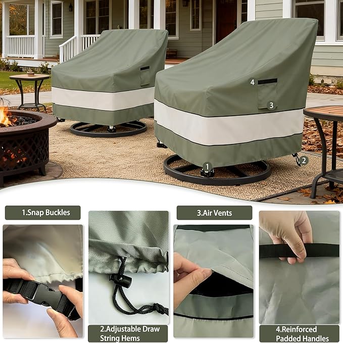 Patio Chair Covers Waterproof Patio Furniture Covers,30W x 34D x 38 H Inches Outdoor Swivel Chair Cover 4 Pack -Grayish Green