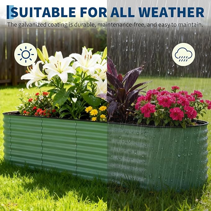 Garvee 2 Pack Galvanized Raised Garden Beds - 8x4x2ft Planter Box for Vegetables, Flowers, Rust-Resistant Garden Box, Easy Assembly Raised Beds, Durable Planters for Outdoor Plants, Green