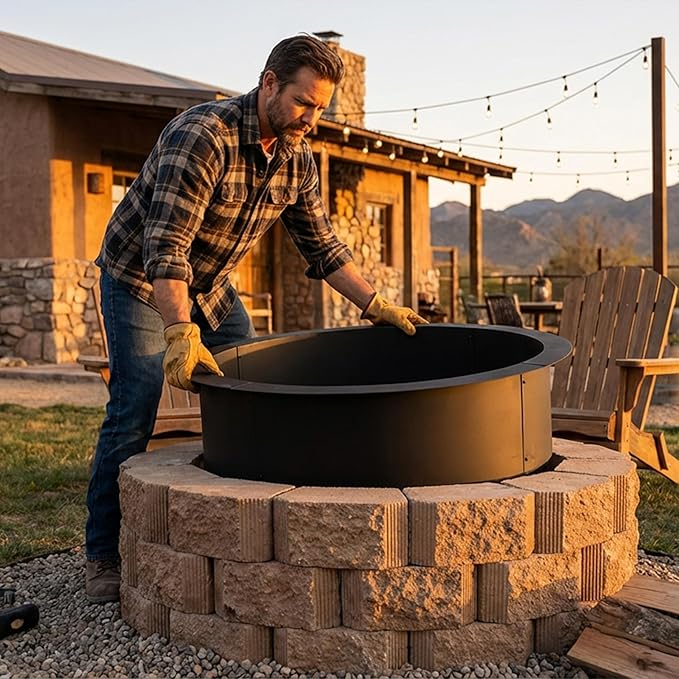Sunnydaze Outdoor Fire Pit Ring - Heavy-Duty Round Steel Fire Ring Insert - DIY Above or In-Ground - 36-Inch Outer/30-Inch Inner Diameter