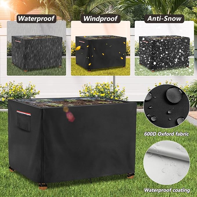 Spring Outdoor Raised garden bed cover With Transparent PVC Top Window,Waterproof Heavy Duty Covers with Split Zipper for 48 x 24 x 30 inch Elevated Wood Planter Box Stand(Black,Cover only) ﻿