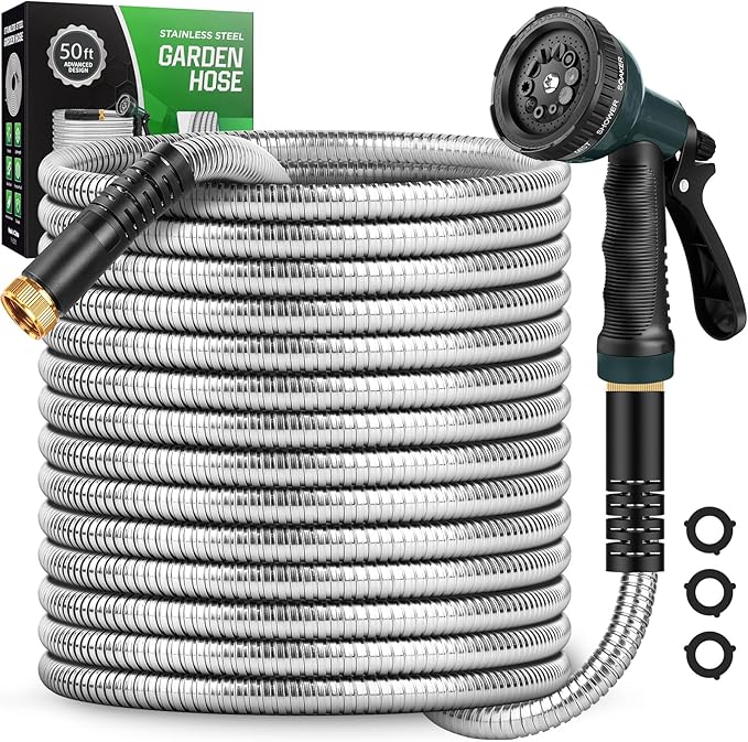 Garden Hose with 10-Function Nozzle, Leak-proof Metal Connector Hose, No Knots, Kink-Free Hoses, Lighter, Anti-Pets, Wear-Resistant, 3/4 GHT, Water Hose for Garden, Yard, Outdoor（50 FT）