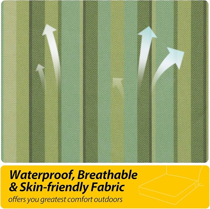 AAAAAcessories Outdoor Seat Cushions for Chairs, Fade-Resistant, Waterproof Patio Furniture Replacement Cushions, 24" x 24" x 5" + 24" x 13.5", Mossy Forest Stripe