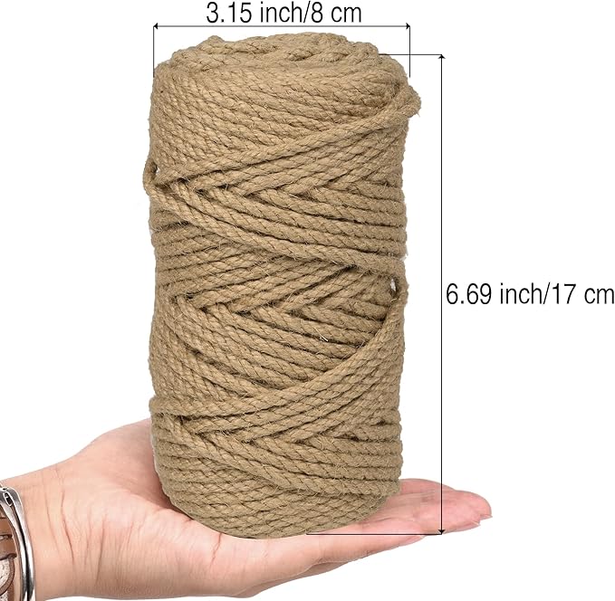Jute Twine 5mm 230 Feet Thick Natural Jute Twine String for Heavy Duty Gardening, Bundling, Cat Scratching Post, DIY Crafts(2Rolls, 115Feet/Roll)