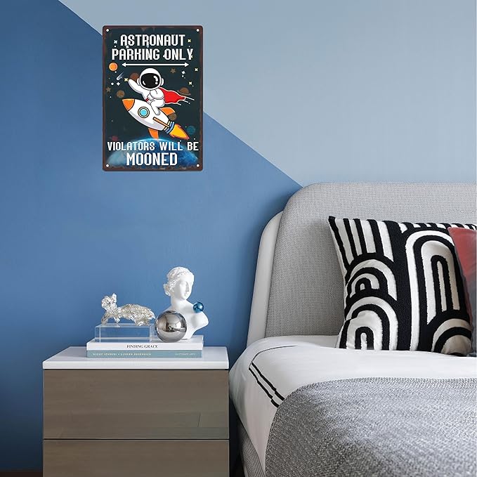 Astronaut Parking Only Sign-Outer Space Room Decor for Boys,Space Gifts for Kids,Space Themed Bedroom Decor 8x12 Inches