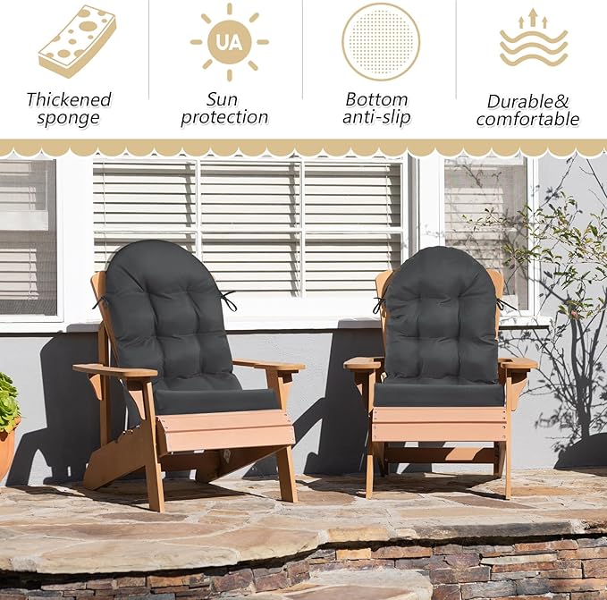 Geelin 4 Pcs Adirondack Chair Cushion High Back Patio Rocking Chair Cushion 44 x 19 x 4 Inch Tufted Weather Resistant Fade Resistant Seat for Patio Rocking Seat (Dark Gray)
